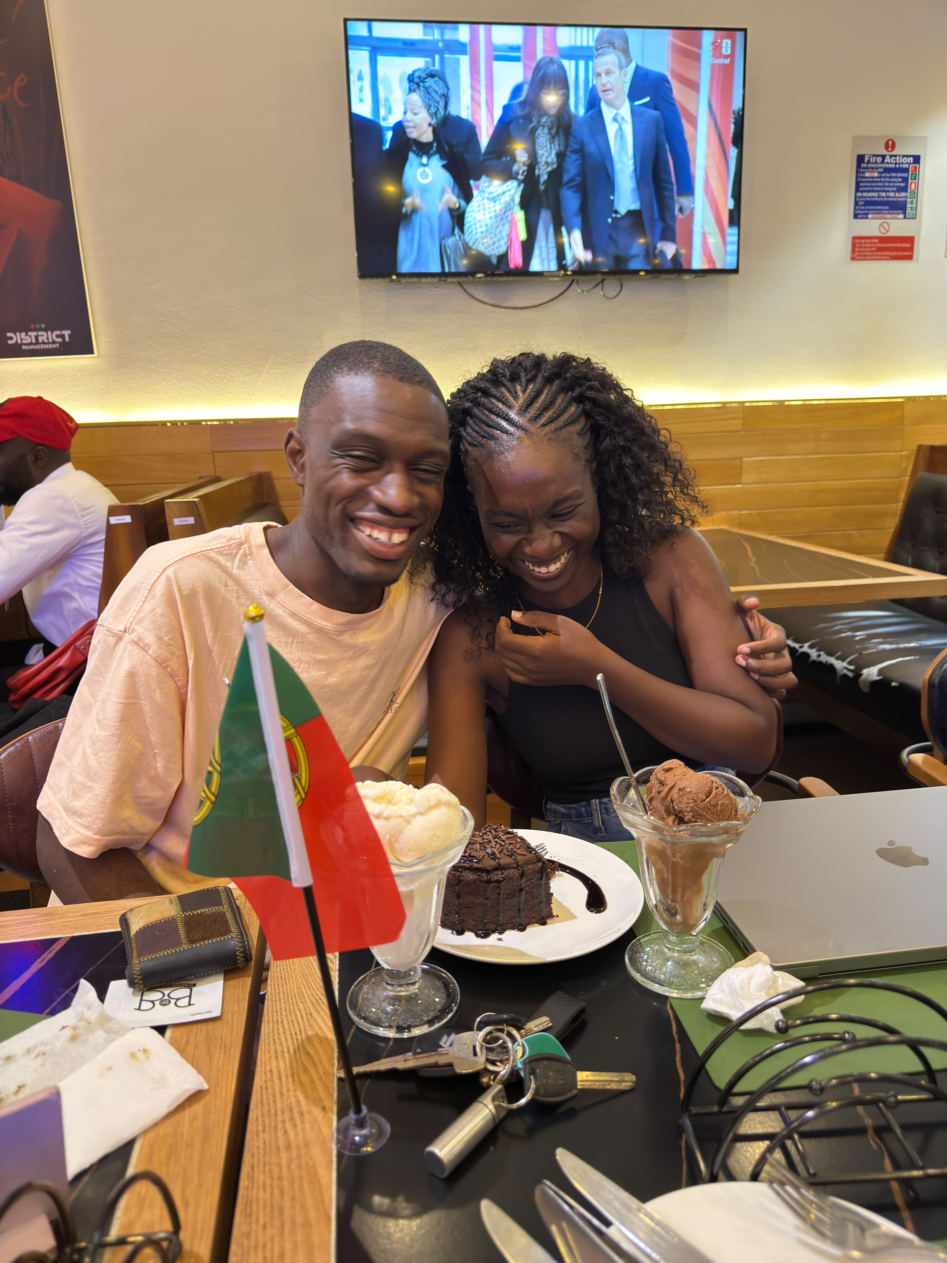 Joshua and Lucia over dessert
